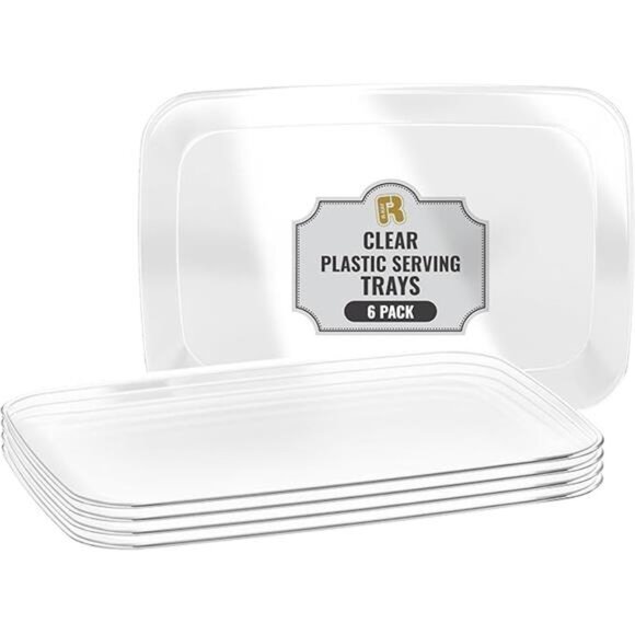 Clear Plastic Serving Trays 6 Pack Heavy Duty Rectangular Party Food Platters - Picture 6 of 6